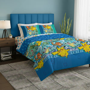 Pokemon First Starters Bed In A Bag Set Full, Anime Bedding Set with Comforter and Sheets, 76x86 Inches