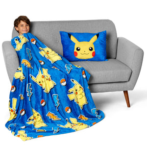 Pokemon Pika Pika Silk Touch Throw Blanket 50X60 inches with Plush Pocket Pillow 14X20 inches