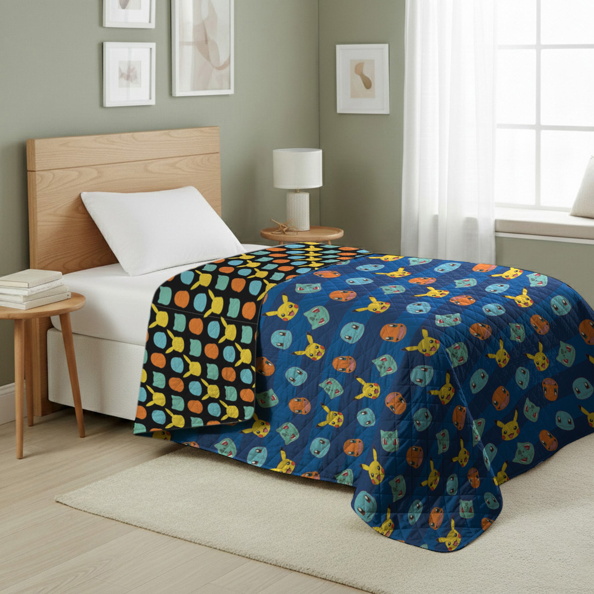 Pokemon Striped Favorites Twin Quilted Blanket 60 x 90 inches