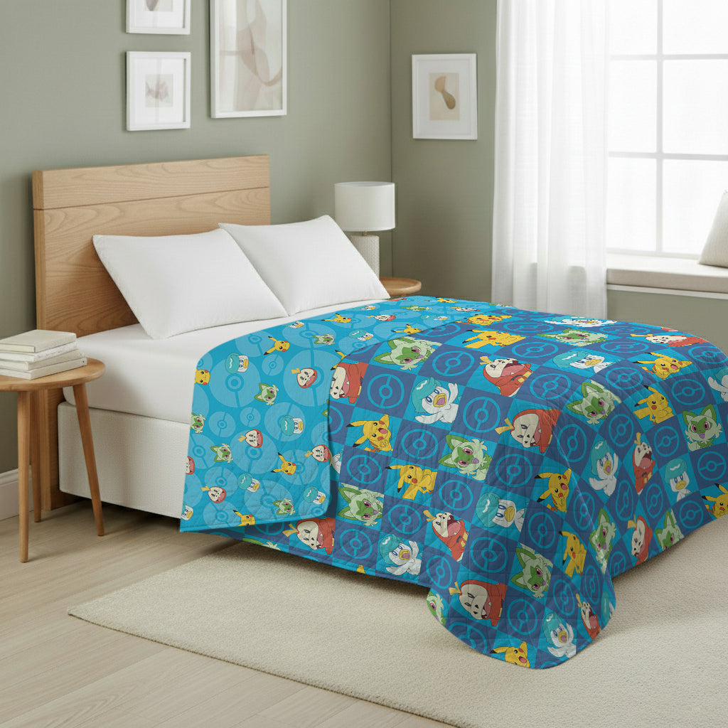 Pokemon Power Squares Full/Queen Reversible Quilted Throw 90x90 inches