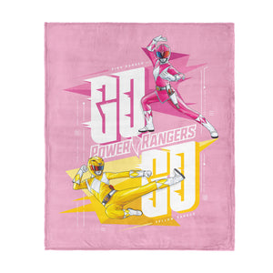 Hasbro Power Rangers Pink And Yellow Silk Touch Throw Blanket 40X50 Inches