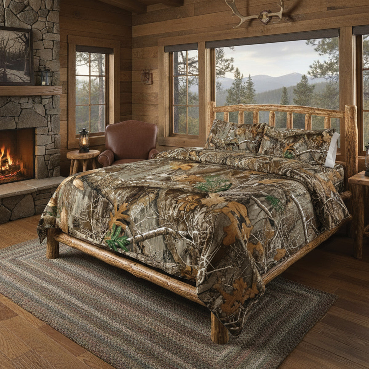 Realtree Queen Bed in a Bag Set, 1 Comforter, 1 Fitted Sheet, 1 Flat Sheet, 2 Pillowcases, All Seasons, Camo Bedding