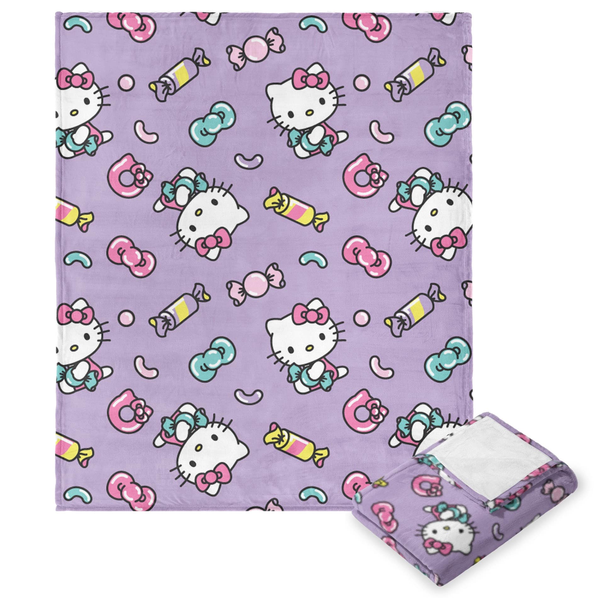 Sanrio Hello Kitty Candy Cute Micro Raschel Throw Blanket 46x60 Inches