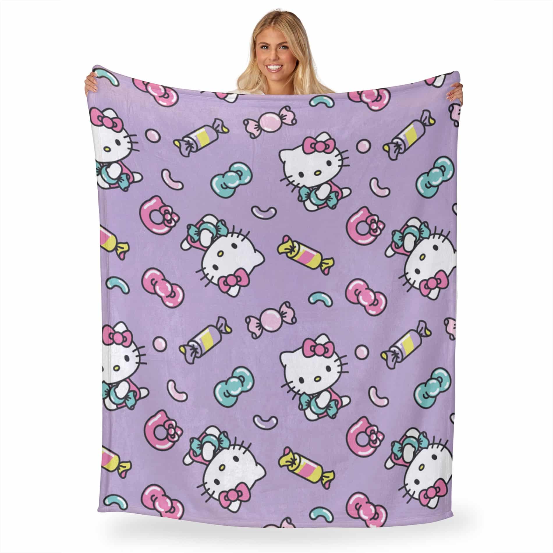 Sanrio Hello Kitty Candy Cute Micro Raschel Throw Blanket 46x60 Inches