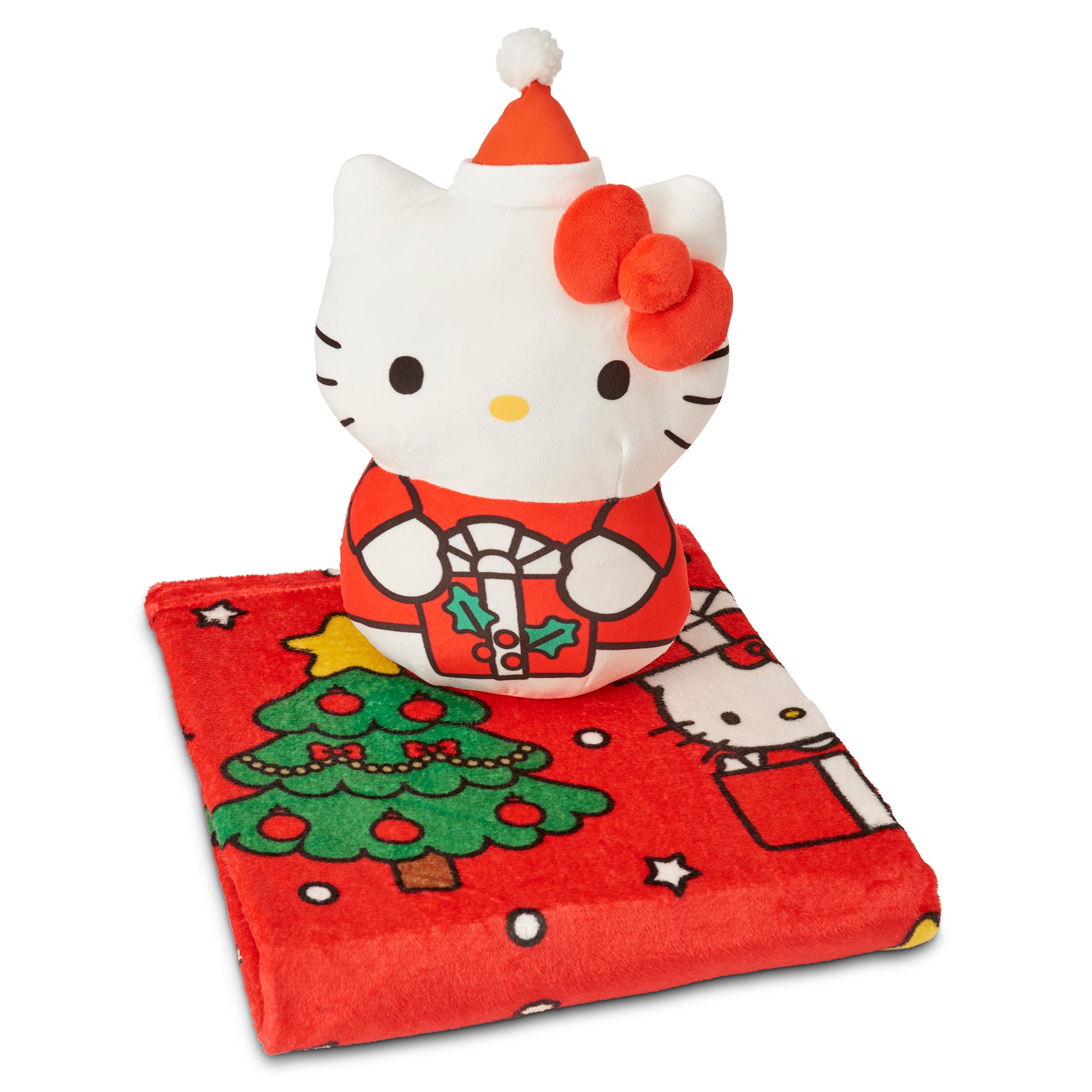 Hello Kitty Santa Sweet 11 inch Character Hugger and 40 x 50 inch Throw Blanket Set