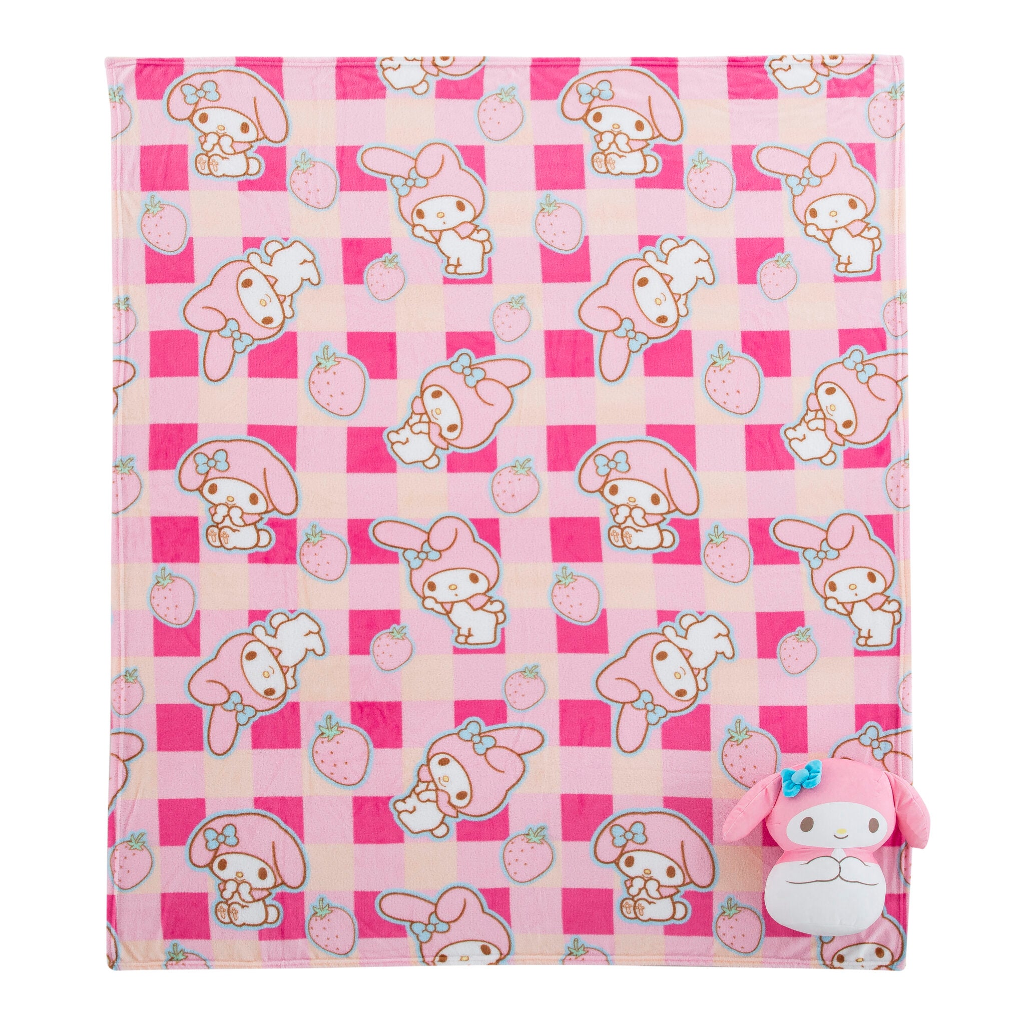 Sanrio Me Myself Melody Silk Touch Throw Blanket 50X60 inches and Hugger Set, 11 inches
