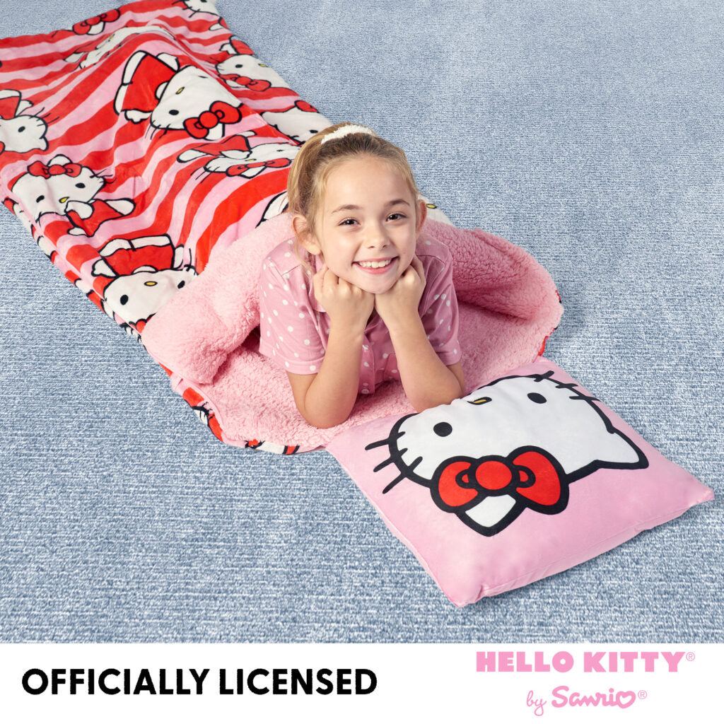 Hello Kitty Bow Friendly Slumber Bag with Sherpa, 27×56 inches
