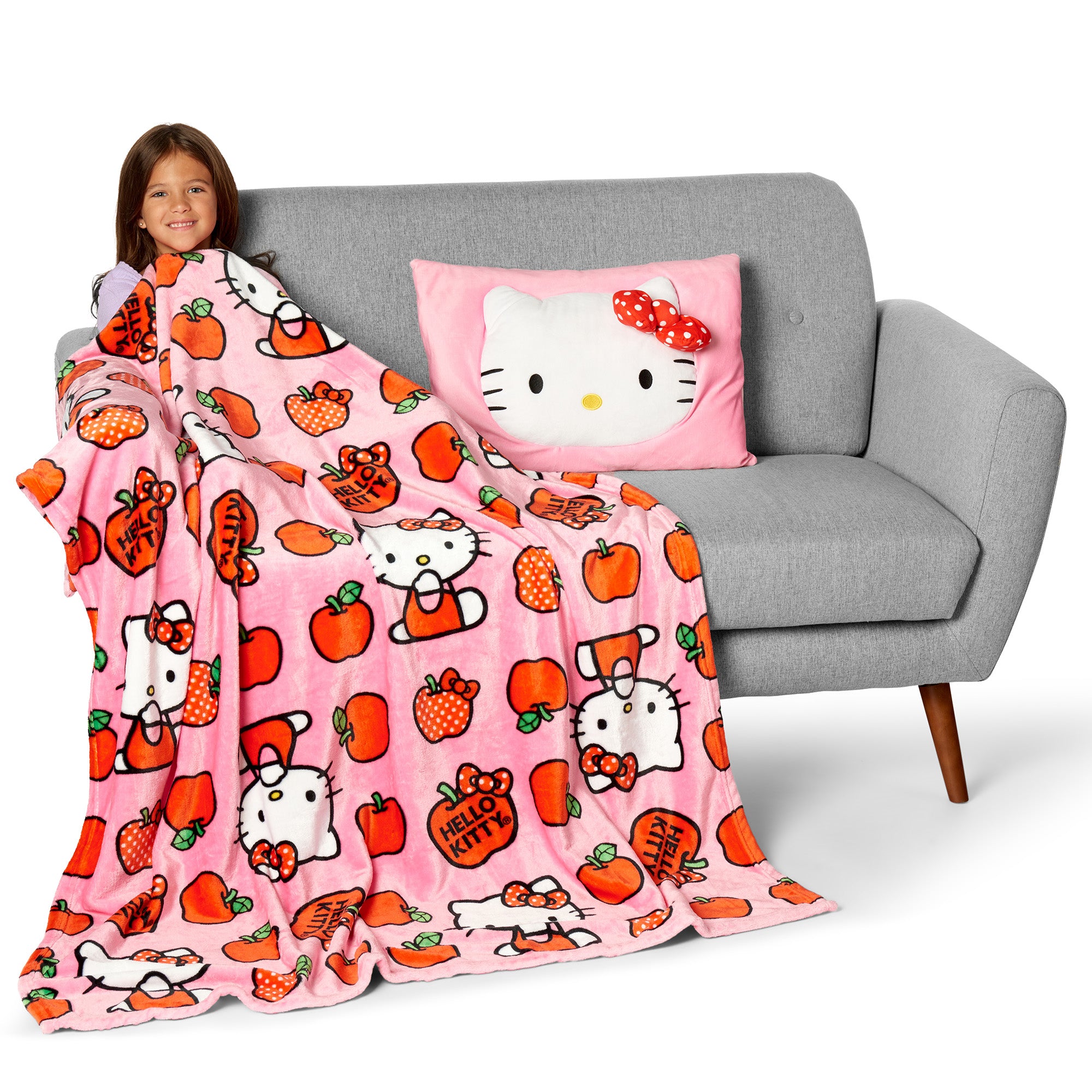 Sanrio Hello Kitty Forever Sweet Silk Touch Throw Blanket 50X60 inches with Plush Pocket Pillow 14X20 inches