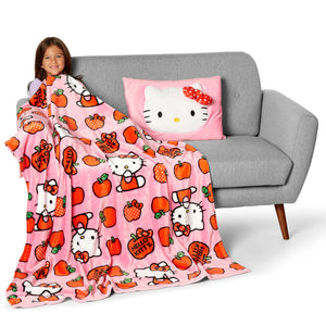 Sanrio Hello Kitty Forever Sweet Silk Touch Throw Blanket 50X60 inches with Plush Pocket Pillow 14X20 inches