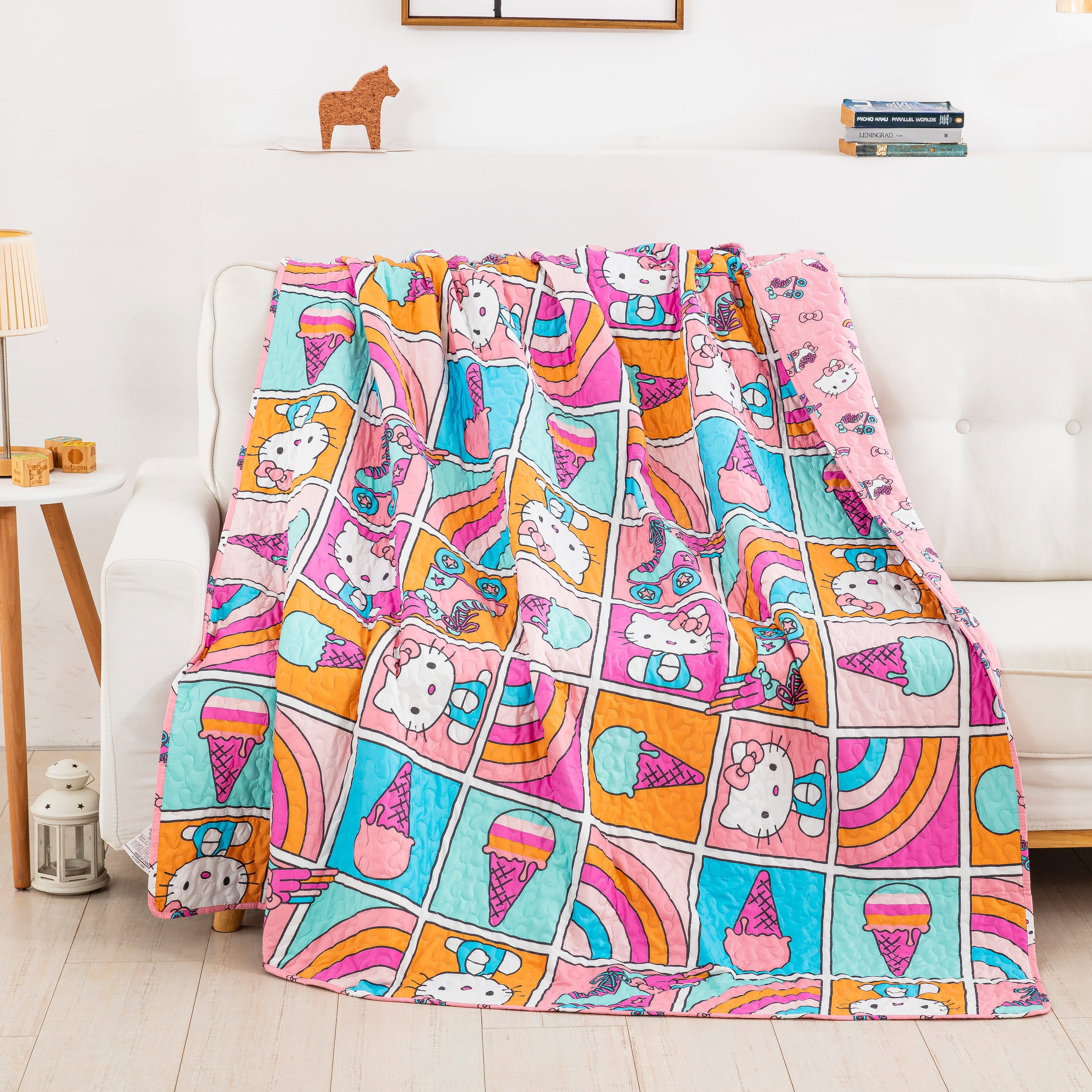 Hello Kitty Rainbow Pink Twin Quilted Blanket 60x90 inches