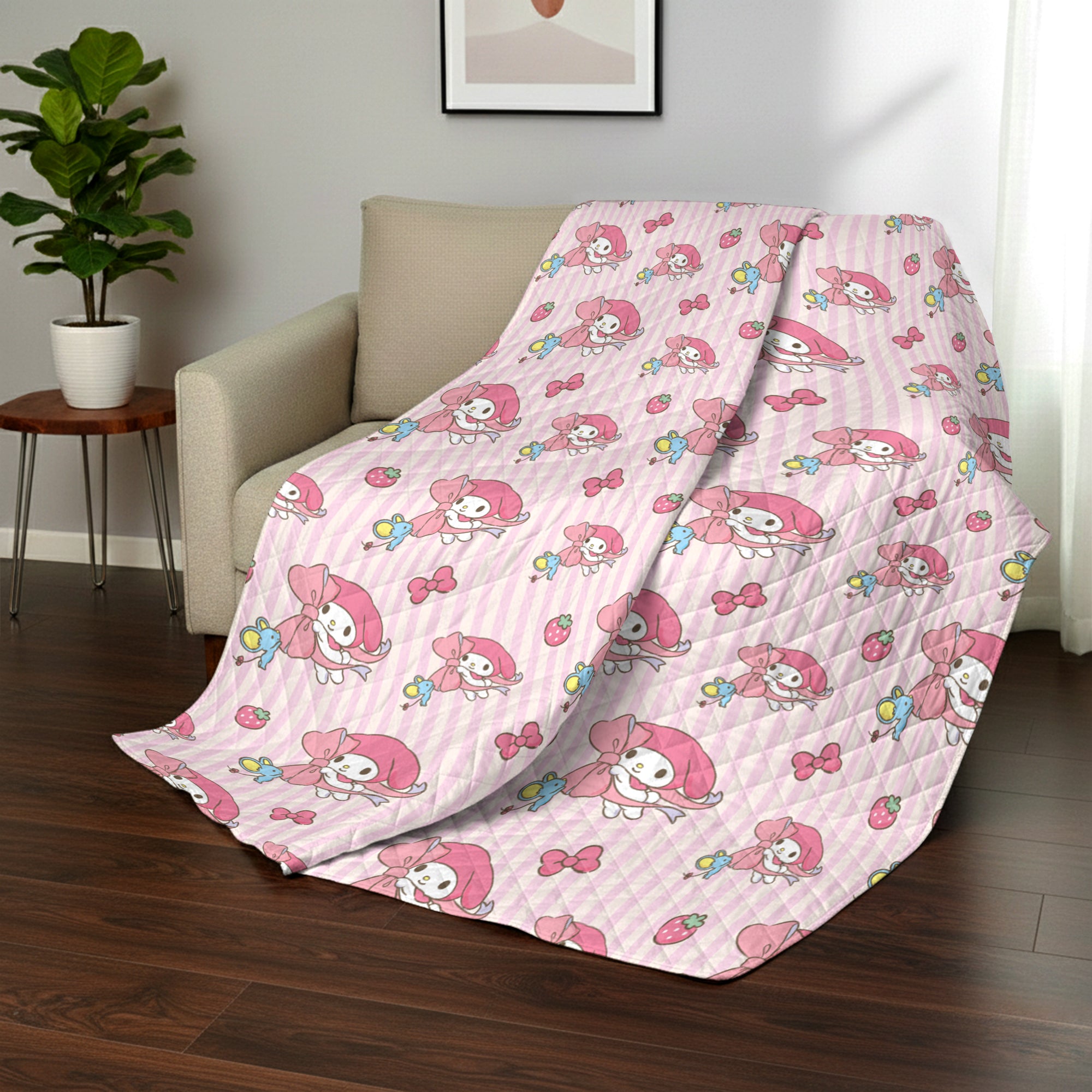 My Melody Stripes Reversible Quilted Throw 60x80 inches