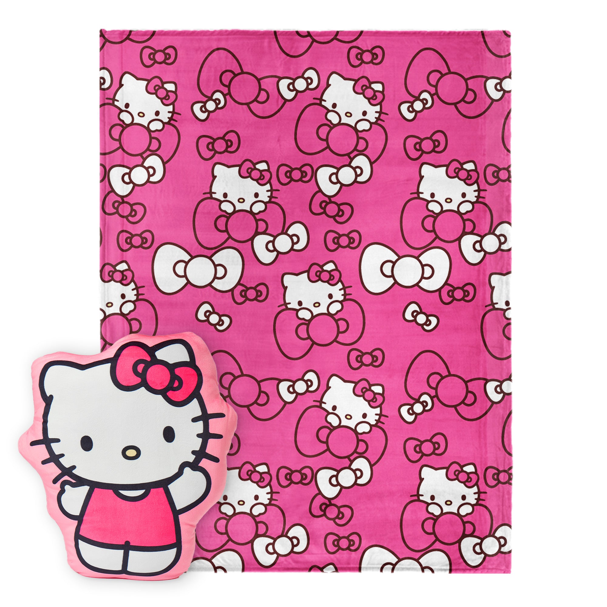 Hello Kitty Pink Bow Pretty Silk Touch Throw Blanket and Cloud Pal Set