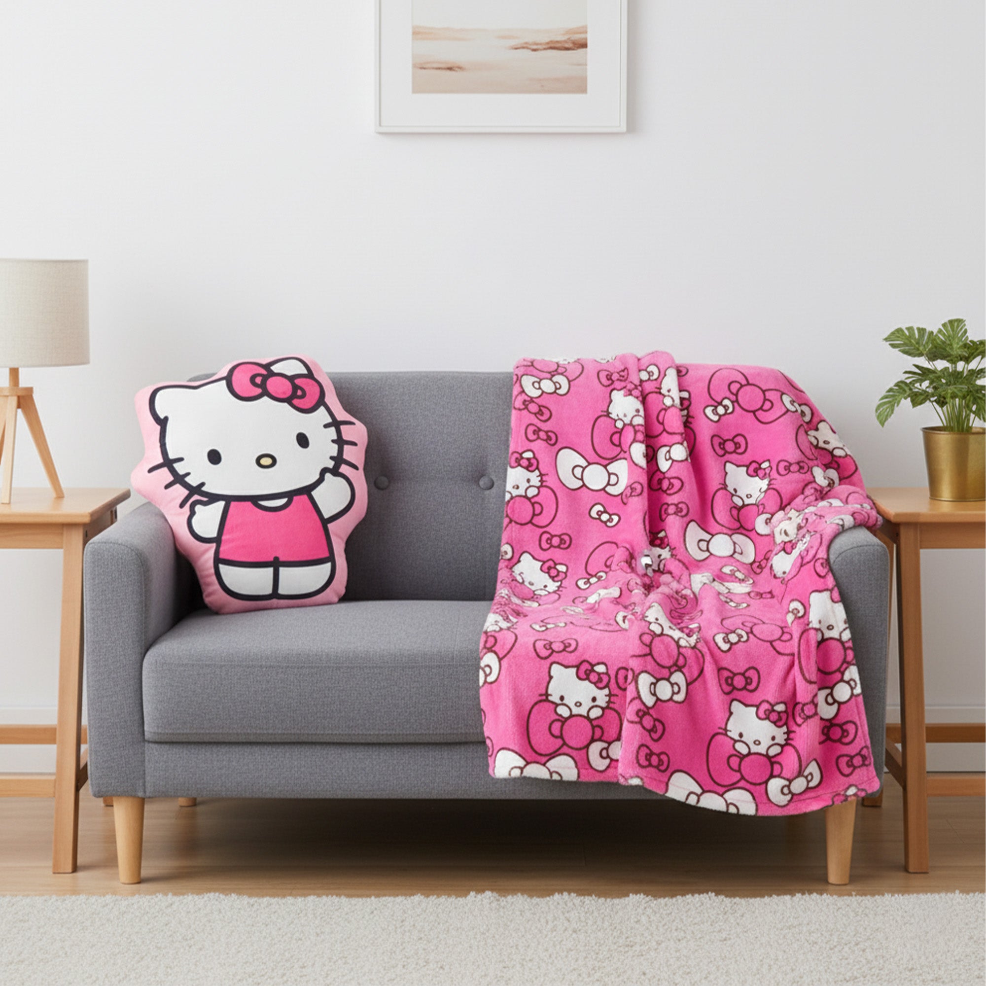 Hello Kitty Pink Bow Pretty Silk Touch Throw Blanket and Cloud Pal Set