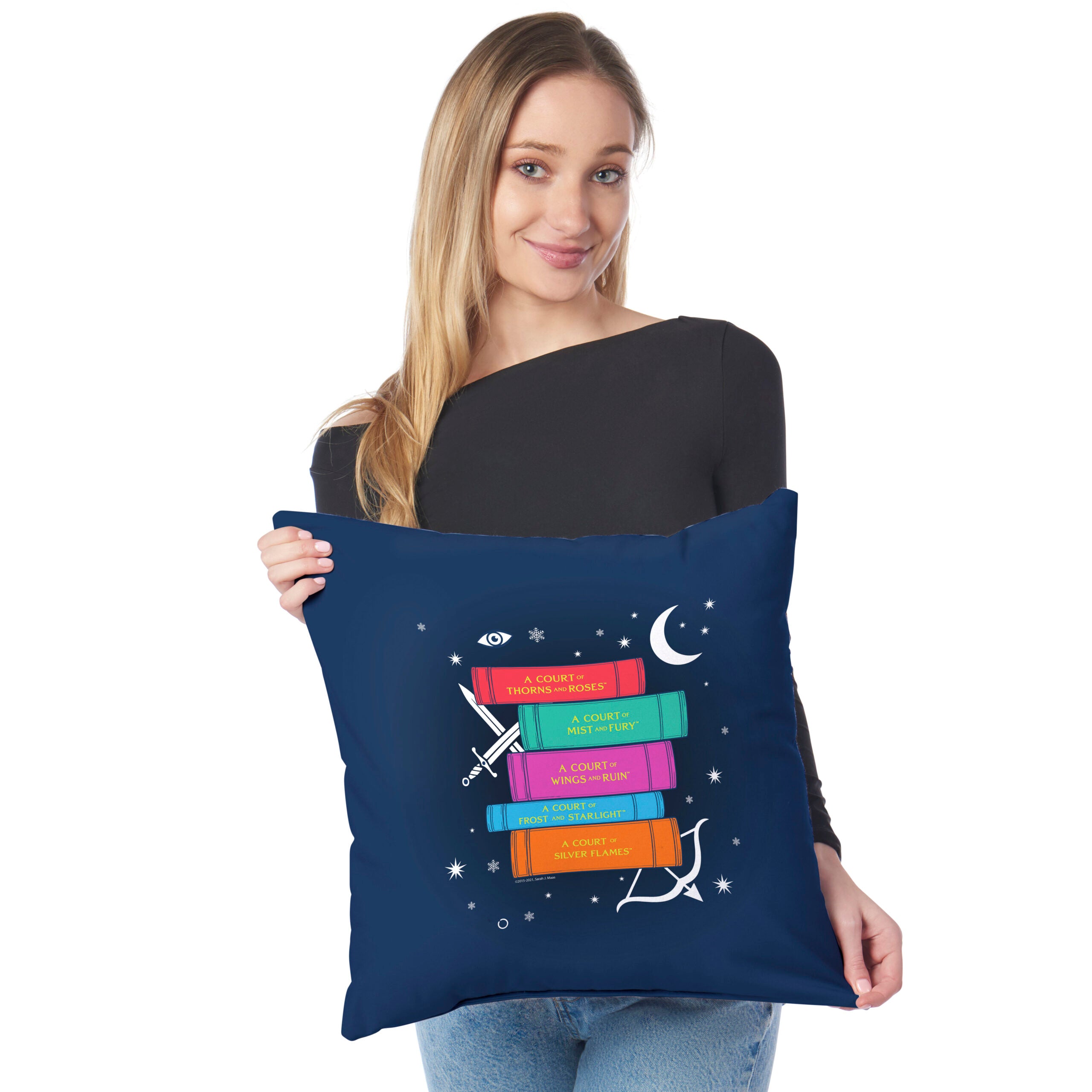 Sarah J Maas ACOTAR Series Book Stack Throw Pillow 18x18 inches