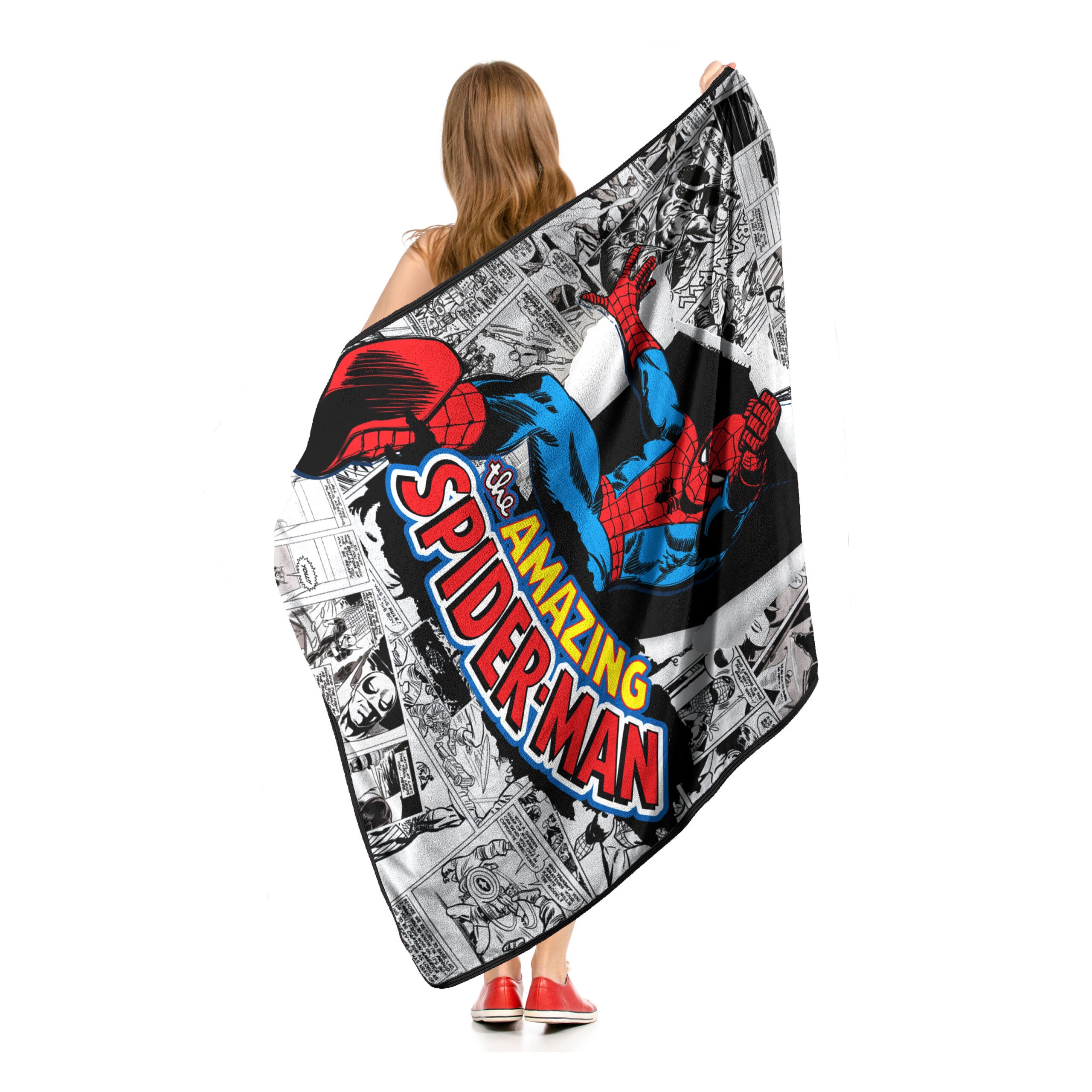 Marvel Spider-Man Old School Spidey Micro Raschel Throw Blanket 46x60 Inches