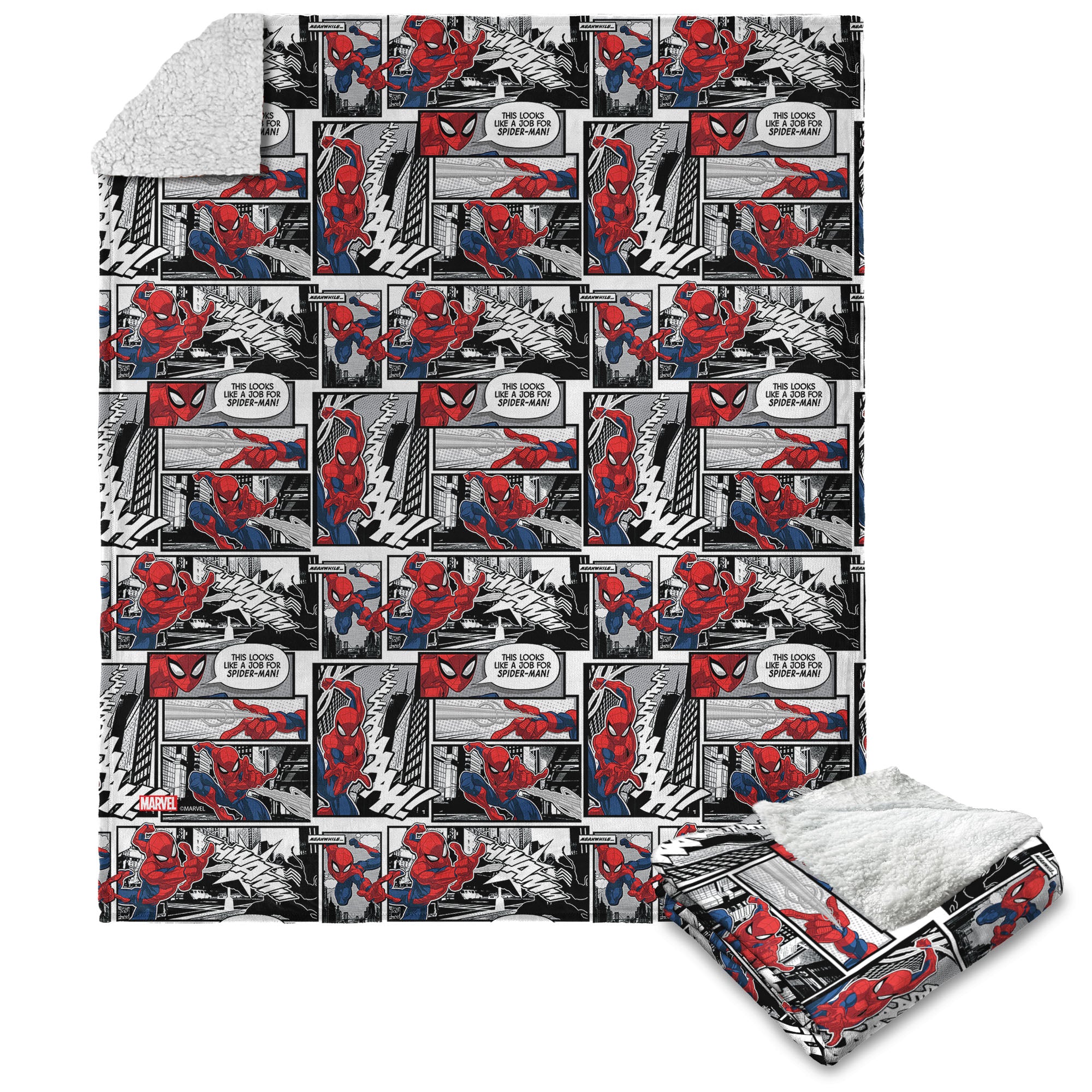 Marvel Spider-Man Comic Pattern Silk Touch Sherpa Throw Blanket 50X60 Inches