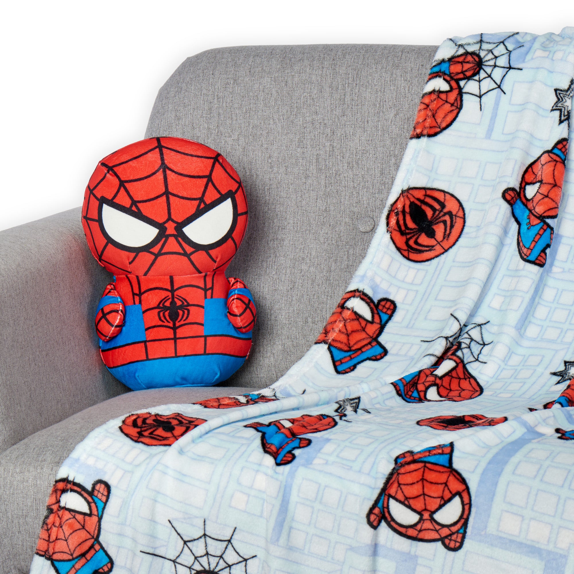 Marvel Spider-Man Swing With Me Silk Touch Throw Blanket 50X60 inches and Hugger Set, 11 Inches