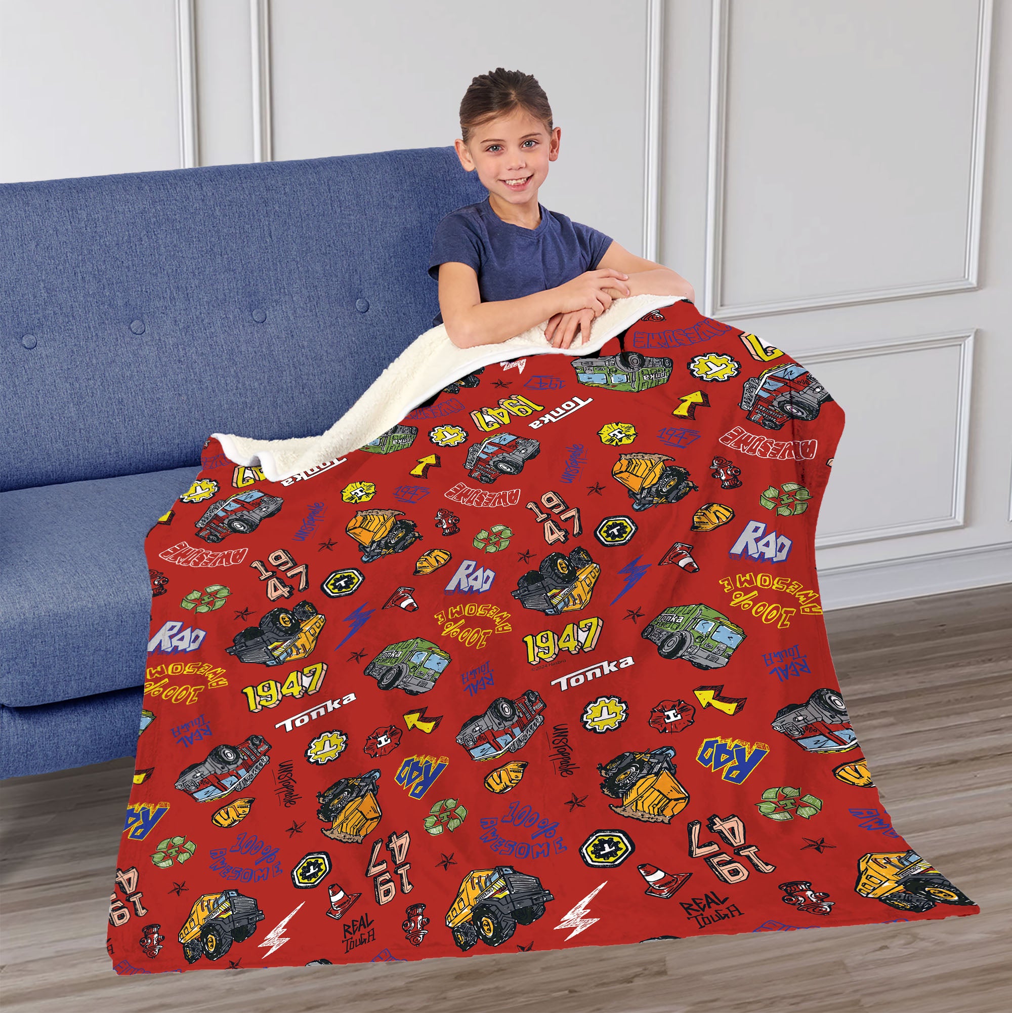 Tonka Hasbro 1947 Tonka Silk Touch Sherpa Throw Blanket 50X60 Inches