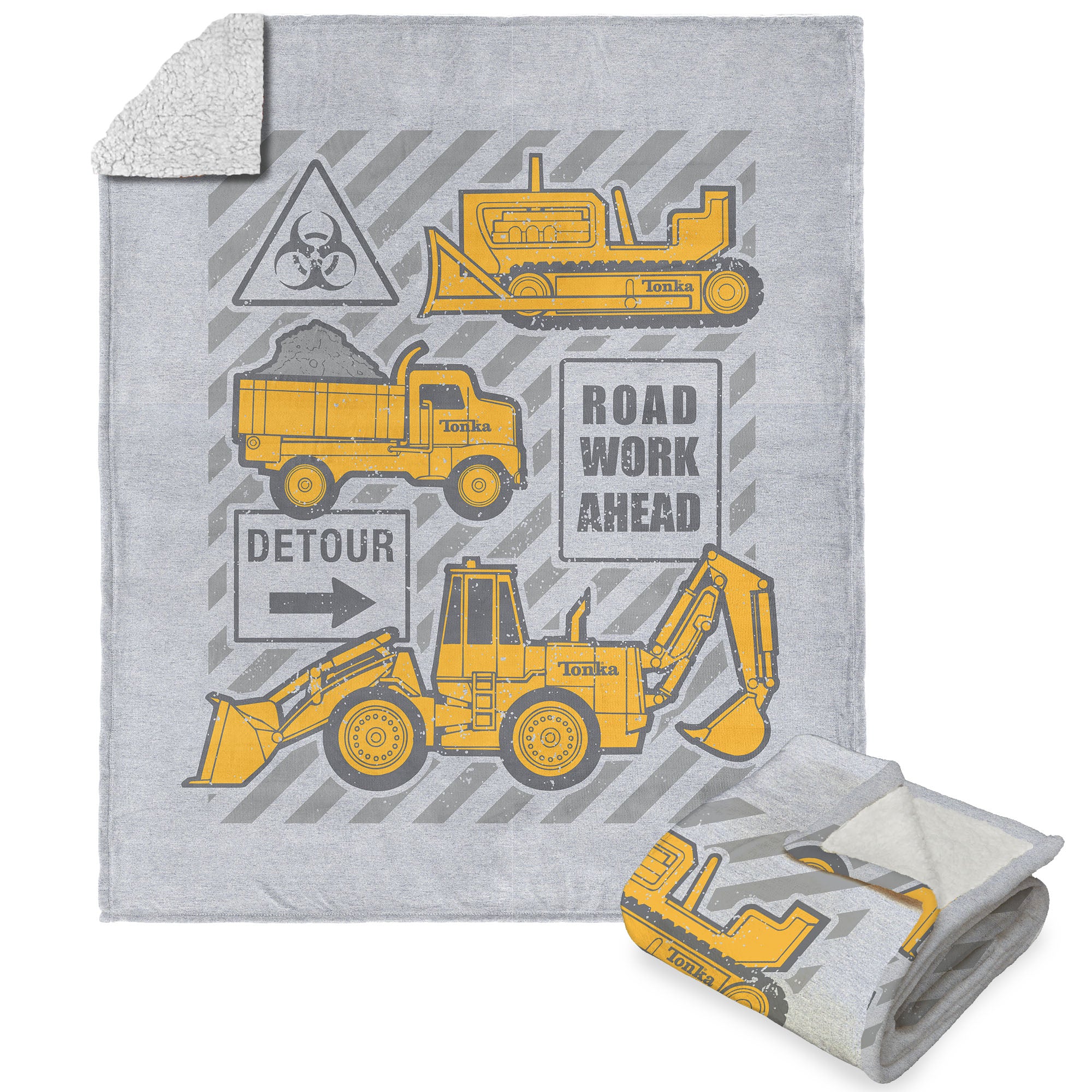 Tonka Hasbro Road Work Ahead Silk Touch Sherpa Throw Blanket 50X60 Inches