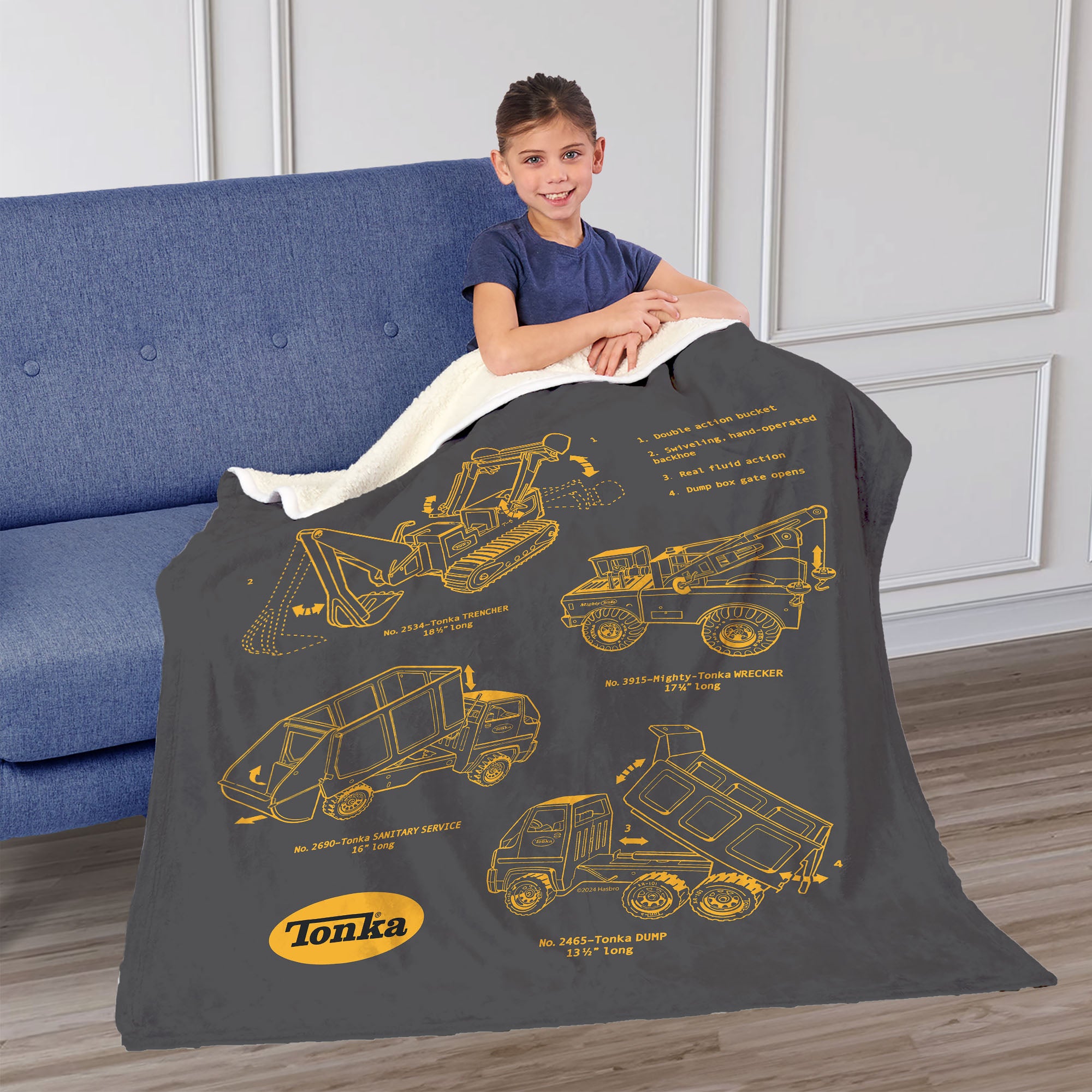 Tonka Hasbro Truck Sketches Silk Touch Sherpa Throw Blanket 50X60 Inches