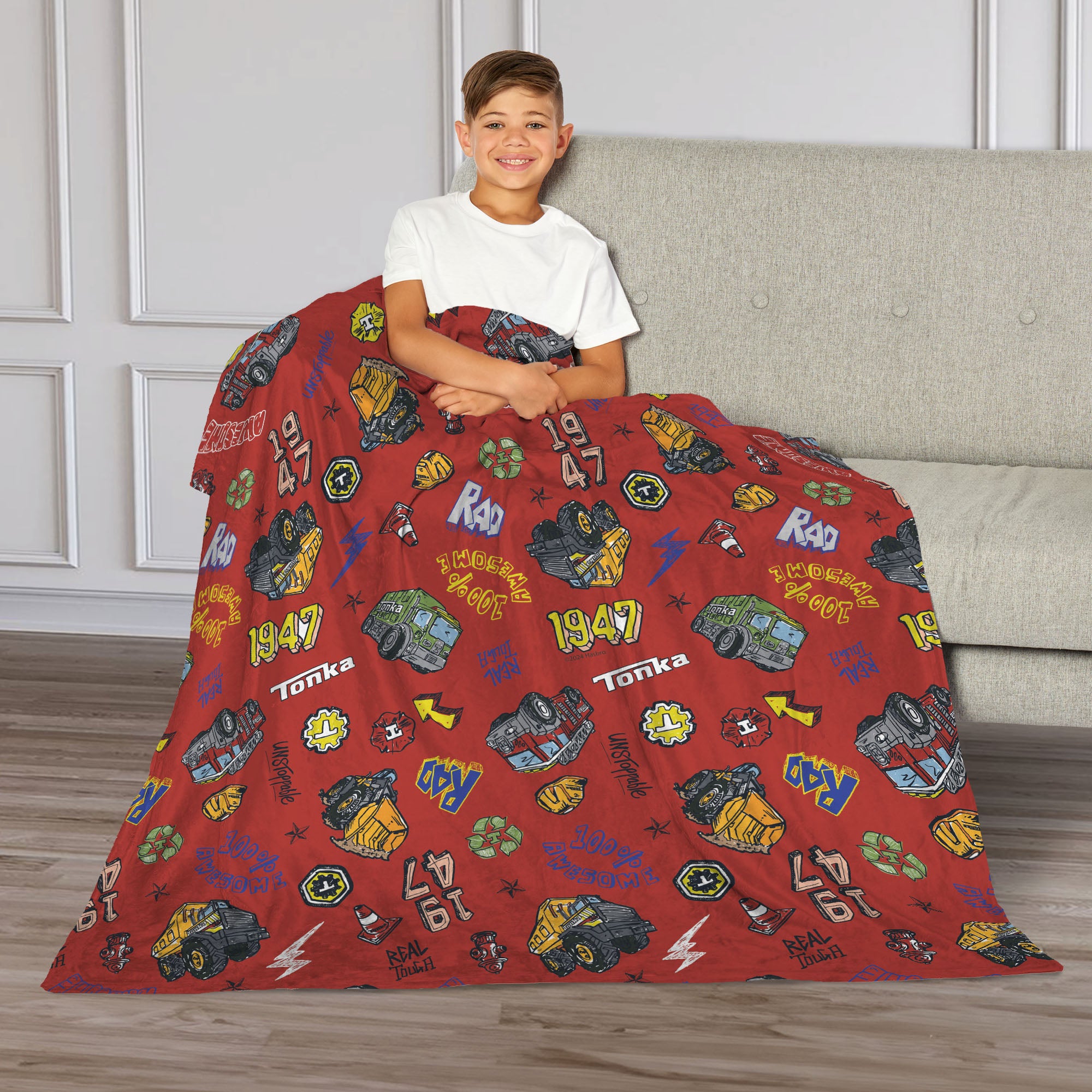 Tonka Hasbro 1947 Tonka Silk Touch Throw Blanket 40x50 Inches