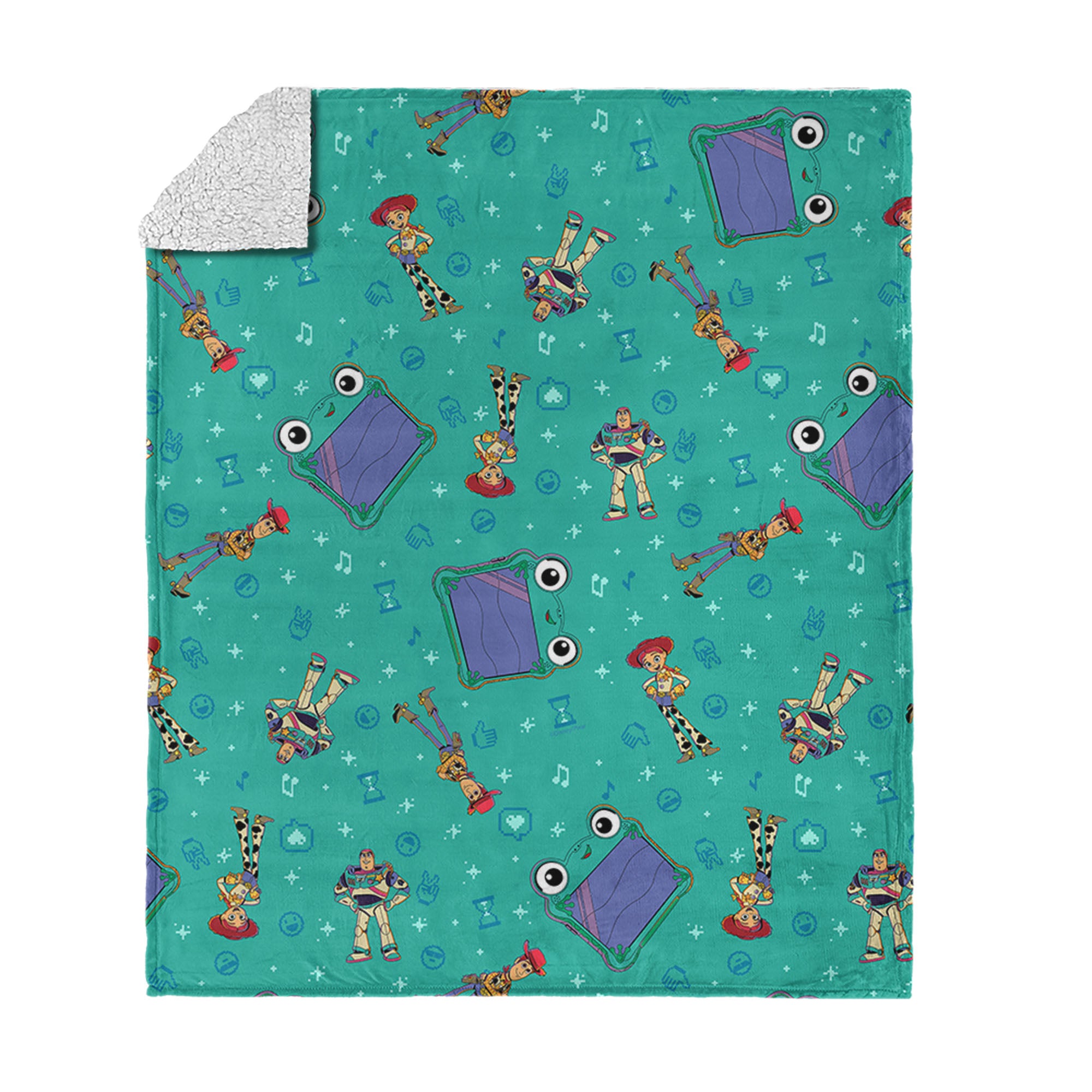 Disney Pixar Toy Story 5 Tablet Pattern Silk Touch Sherpa Throw Blanket 50x60 inches