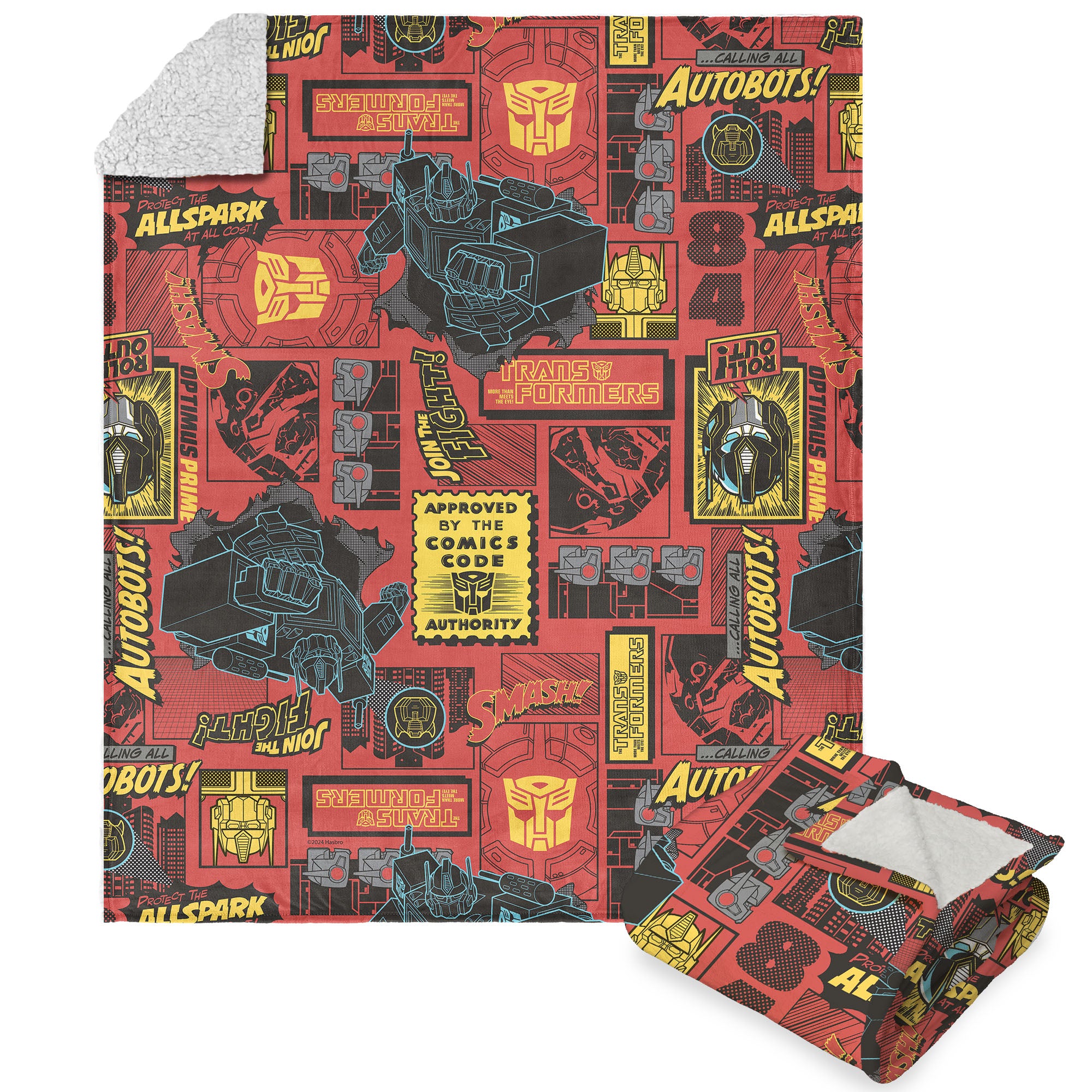Hasbro Transformers Calling All Autobots Silk Touch Sherpa Throw Blanket 50x60 Inches