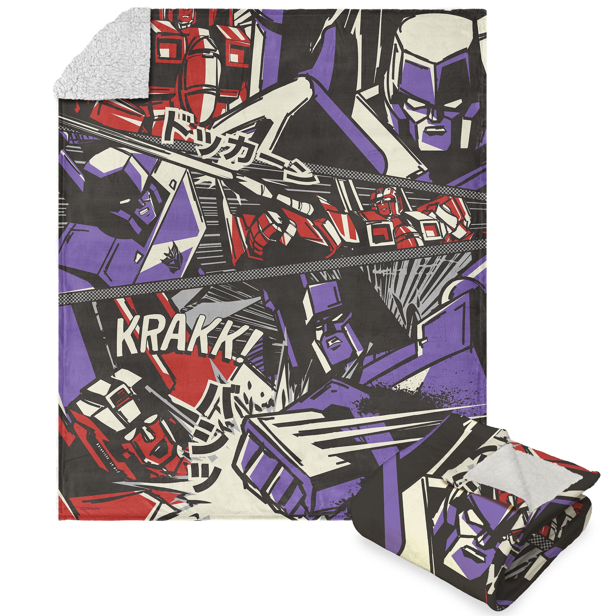 Hasbro Transformers Comic Battle Silk Touch Sherpa Throw Blanket 50x60 Inches
