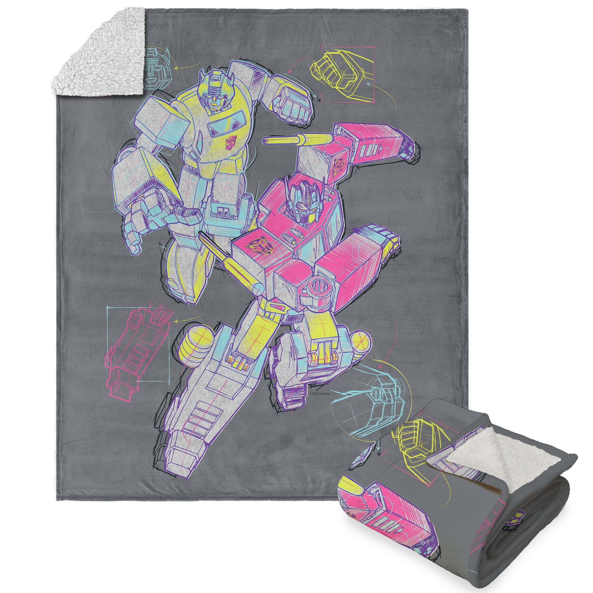 Hasbro Transformers Neon Transformers Silk Touch Sherpa Throw Blanket 50x60 Inches