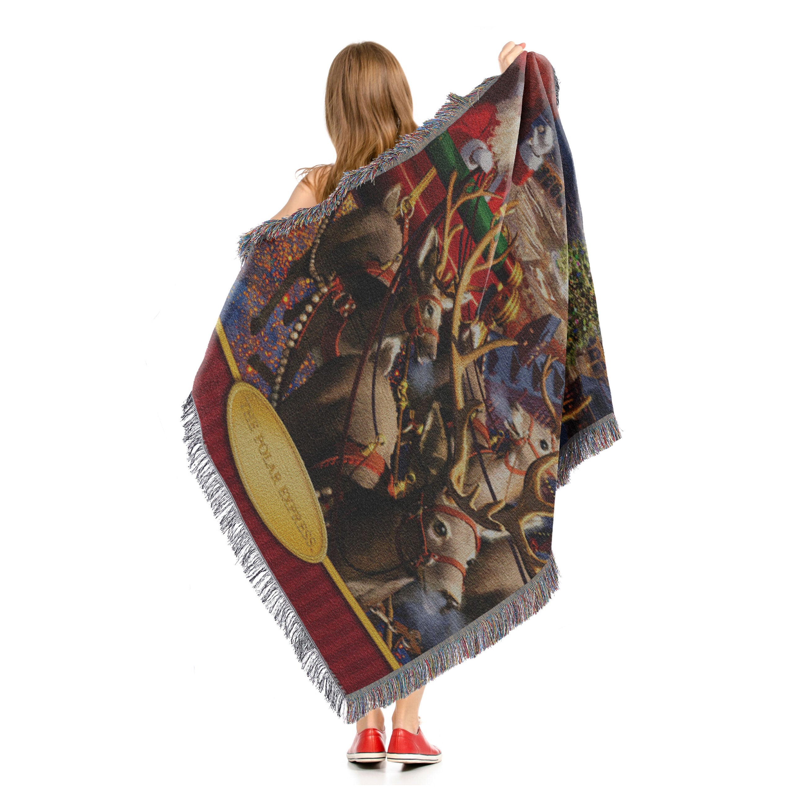 Warner Bros. Polar Express Santa Flight Woven Tapestry Throw Blanket 48x60 Inches