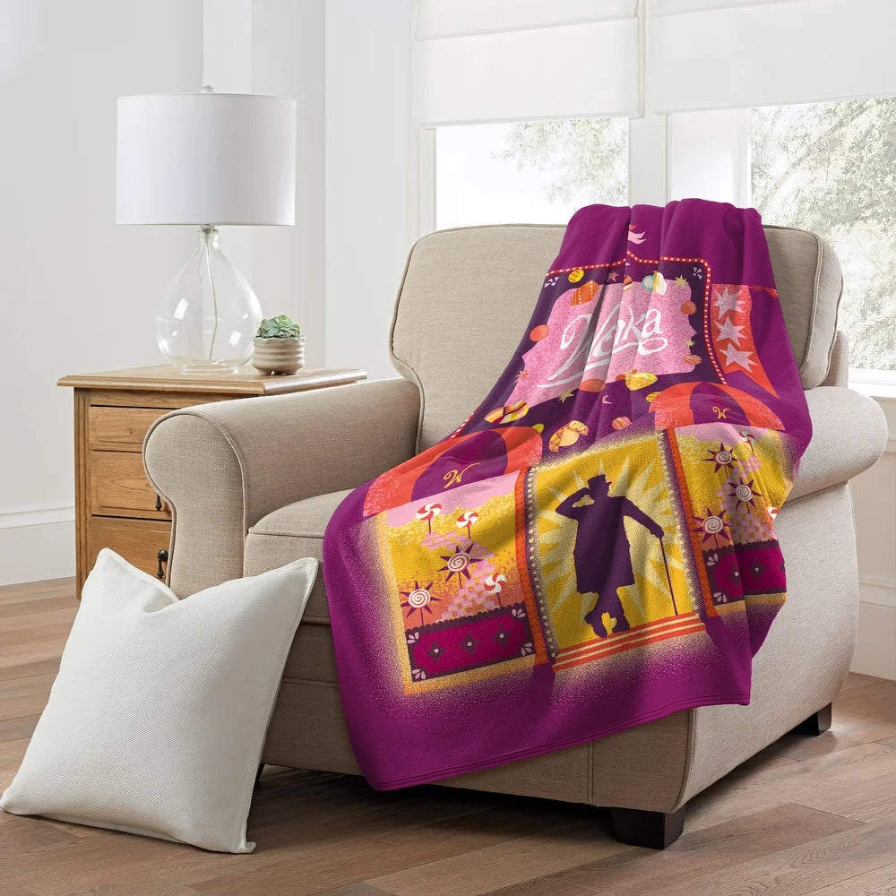 Warner Bros. Willy Wonka Wonka Away Micro Raschel Throw Blanket 46x60 Inches