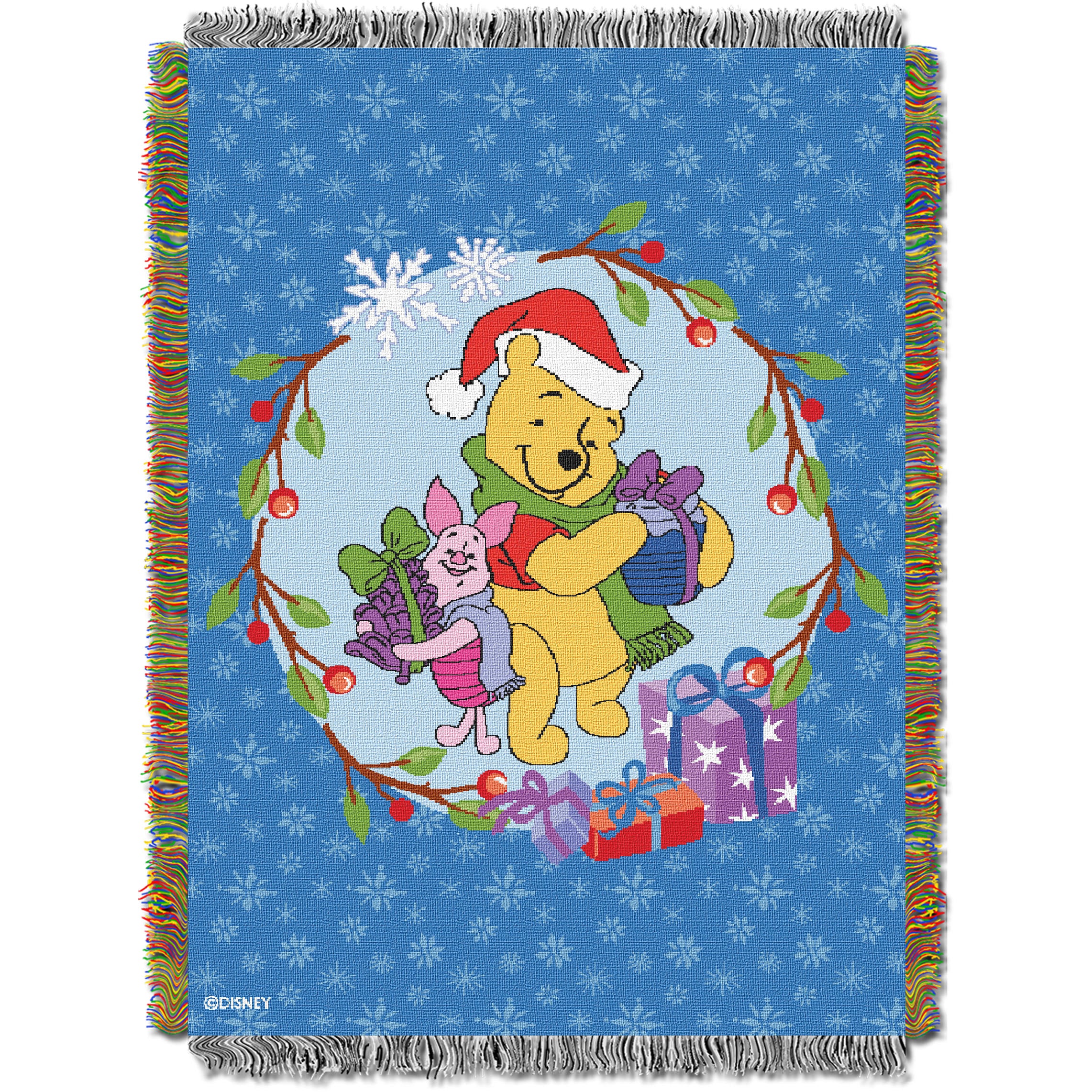 Disney Winnie the Pooh Homemade Holiday Woven Tapestry Throw Blanket 48x60 Inches