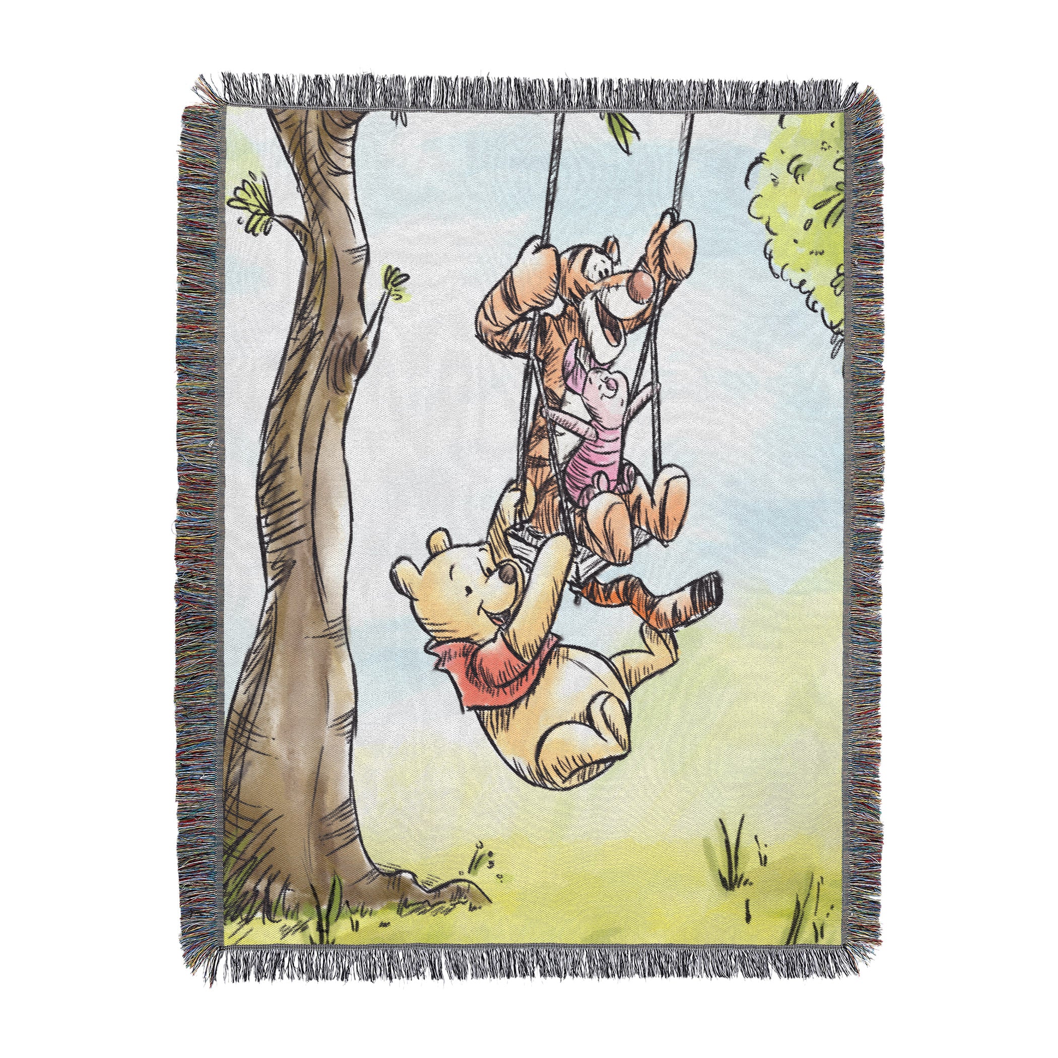 Disney Winnie the Pooh Having Fun Woven Tapestry Throw Blanket 48x60 Inches