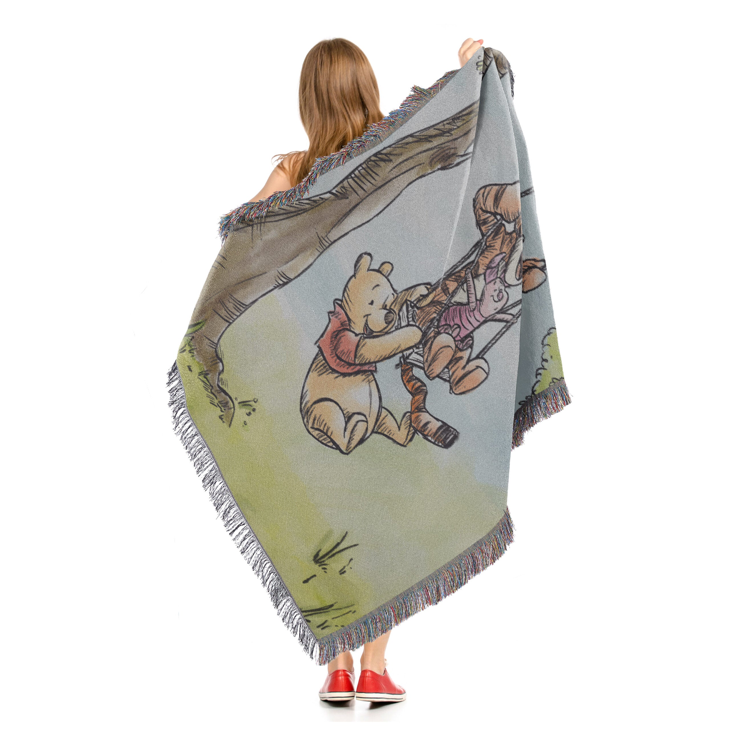 Disney Winnie the Pooh Having Fun Woven Tapestry Throw Blanket 48x60 Inches