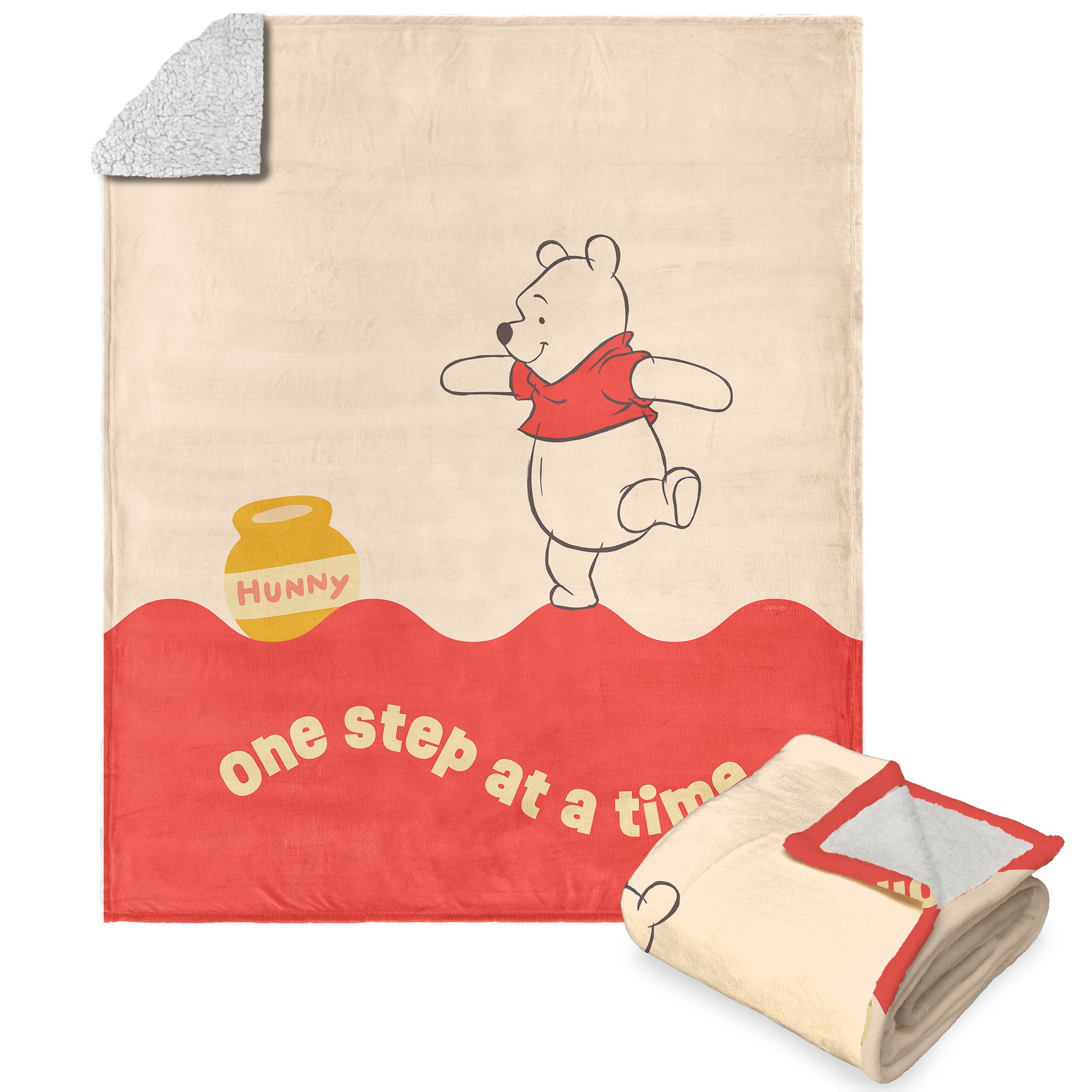 Disney Winnie the Pooh One Step Silk Touch Sherpa Throw Blanket 50X60