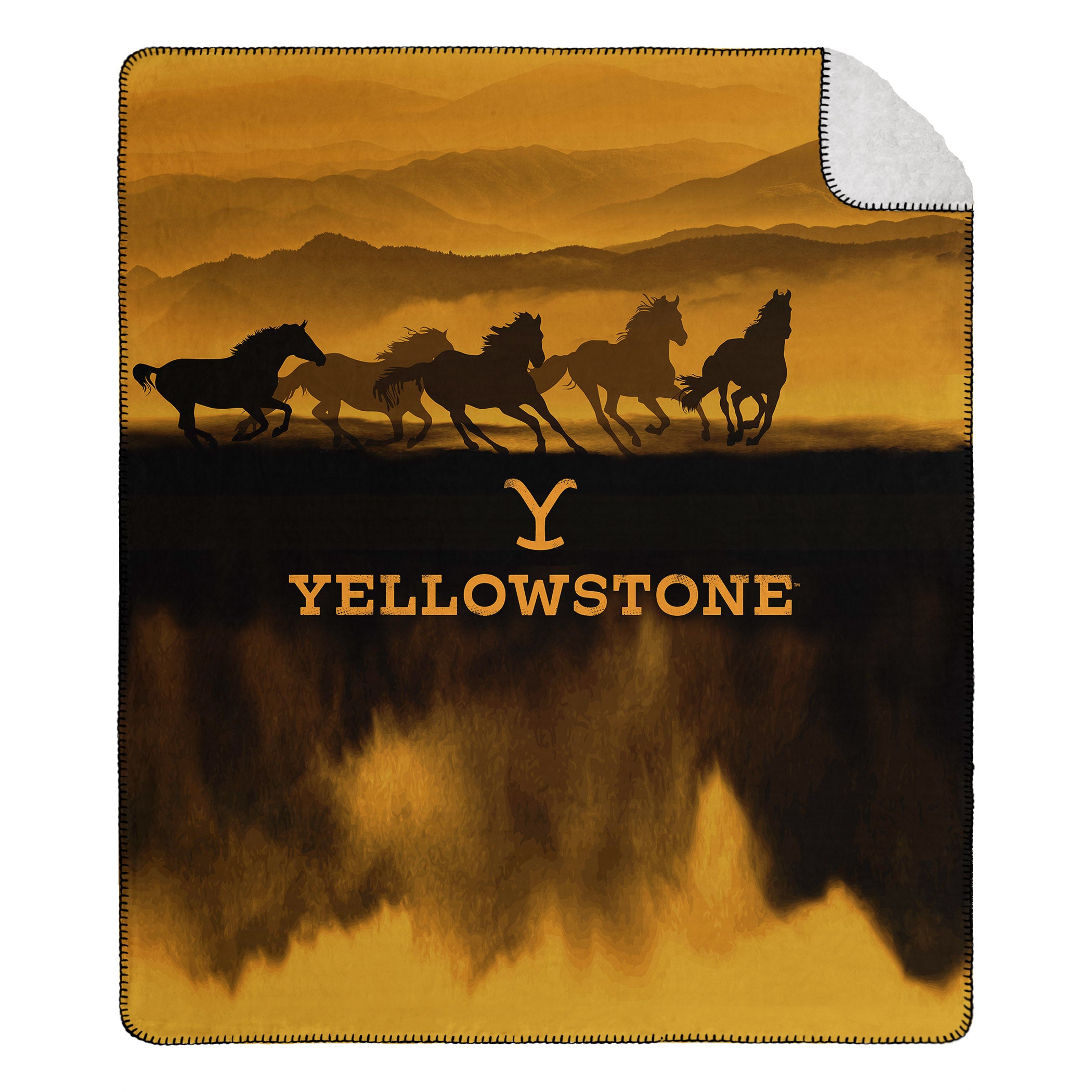 Paramount Yellowstone Wild Horses Silk Touch Sherpa Throw Blanket With Carrying Strap 60x70 Inches