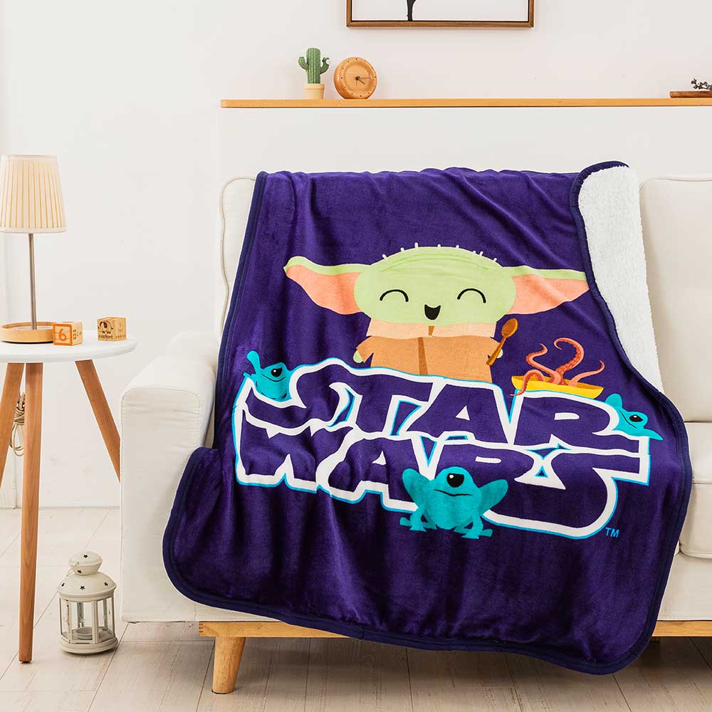 Disney Star Wars The Mandalorian Snack Is The Way Silk Touch Sherpa Throw Blanket 40x50 Inches