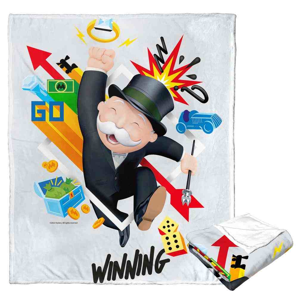 Hasbro Monopoly Always Winning Silk Touch Throw Blanket 50x60 Inches