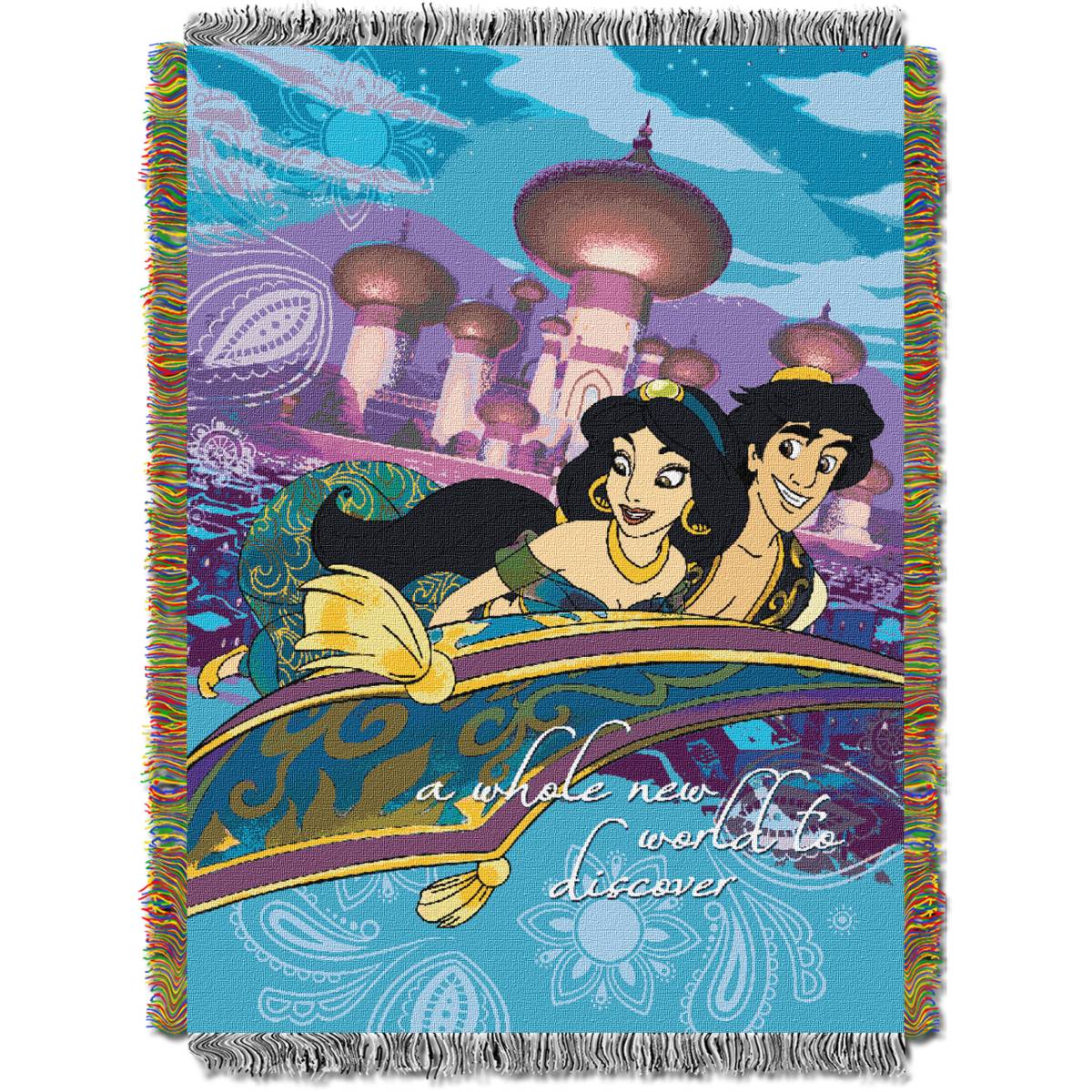 Disney Princesses Aladdin A Whole New World Woven Tapestry Throw Blanket 48x60 Inches