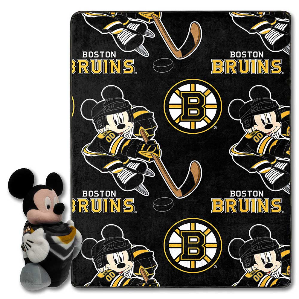 NHL Boston Bruins Ice Mickey Mouse Hugger & Silk Touch Throw Blanket Set 40x50 Inches