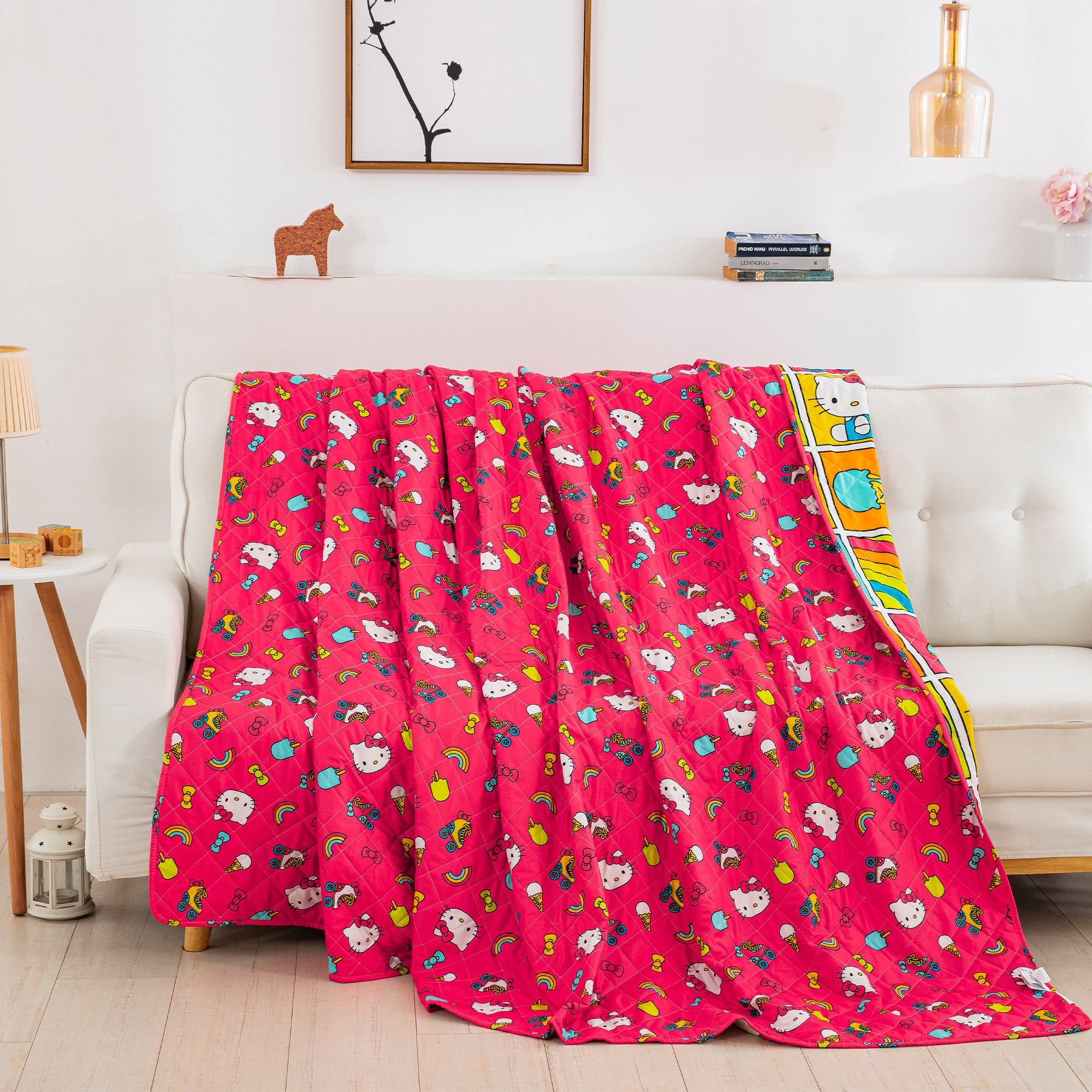 Hello Kitty Rainbow Red Full/Queen Quilted Blanket 90x90 inches