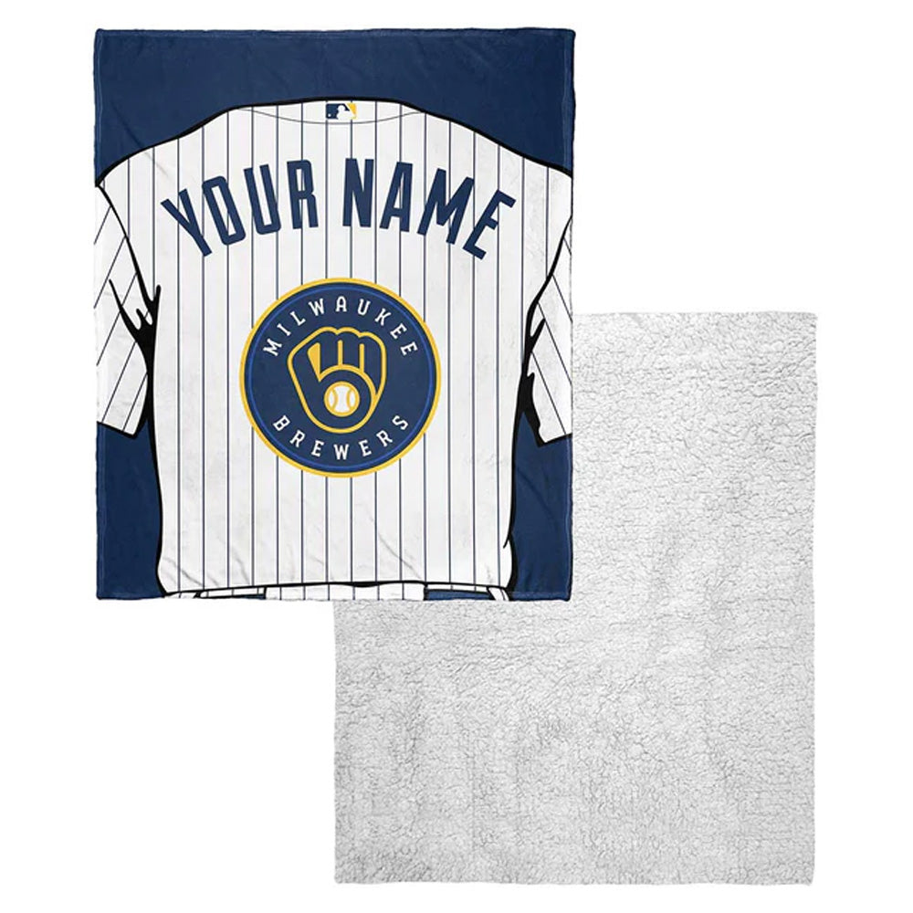 MLB Milwaukee Brewers Jersey Personalized Silk Touch Sherpa Throw Blanket 50x60 Inches