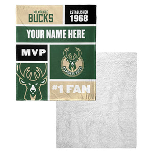 NBA Milwaukee Bucks Colorblock Personalized Silk Touch Sherpa Throw Blanket 50x60 Inches