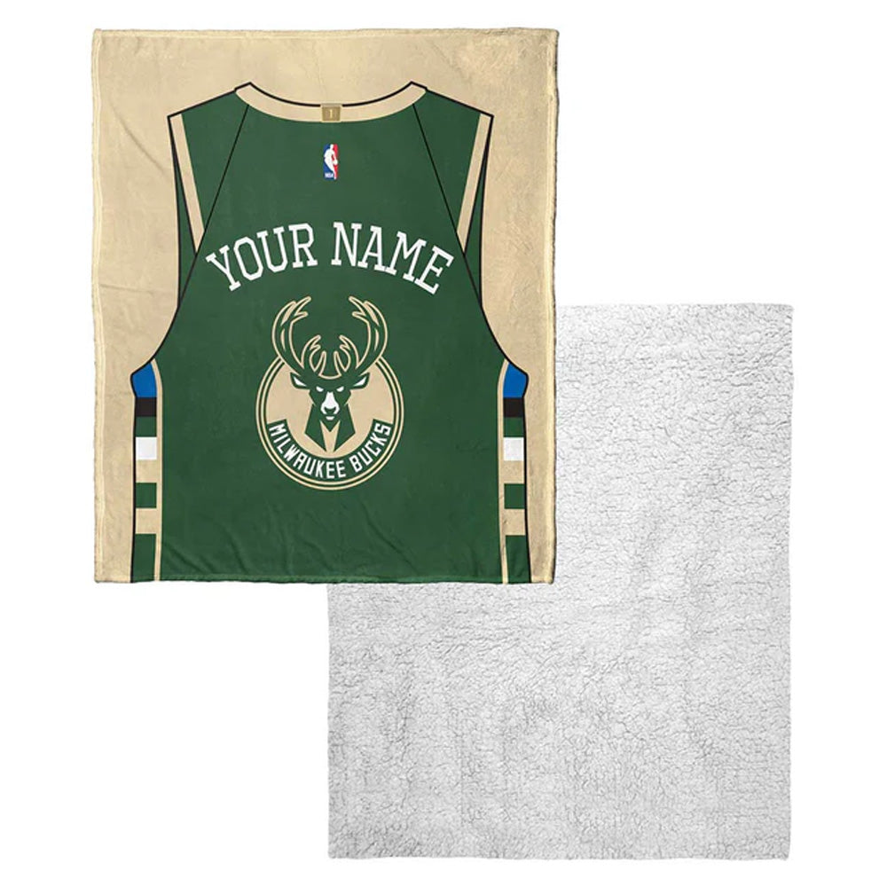 NBA Milwaukee Bucks Jersey Personalized Silk Touch Sherpa Throw Blanket 50x60 Inches