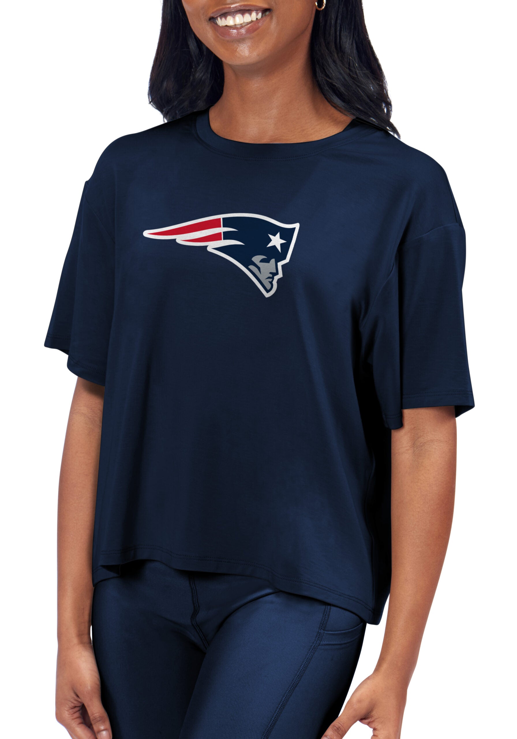 New England Patriots Certo Women's Format Cropped T-Shirt - Navy