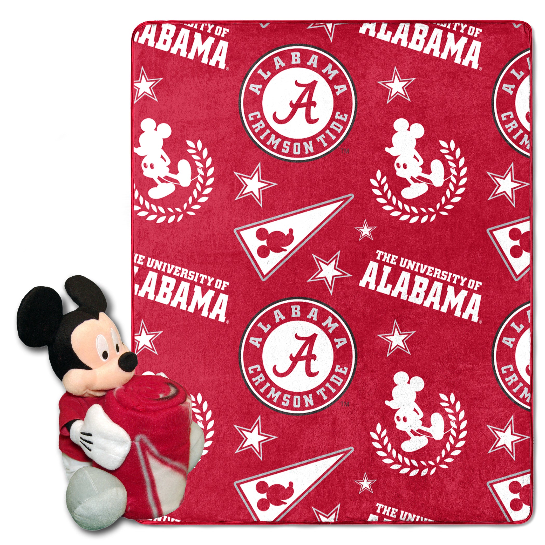 NCAA Alabama Crimson Tide Pennant Mickey Hugger Pillow & Silk Touch Throw Set