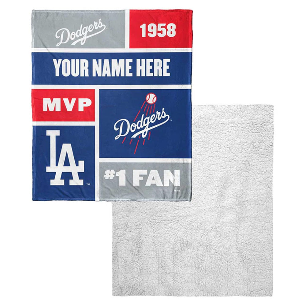 MLB Los Angeles Dodgers Colorblock Personalized Silk Touch Sherpa Throw Blanket 50x60 Inches