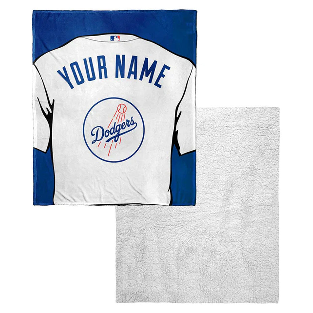 MLB Los Angeles Dodgers Jersey Personalized Silk Touch Sherpa Throw Blanket 50x60 Inches