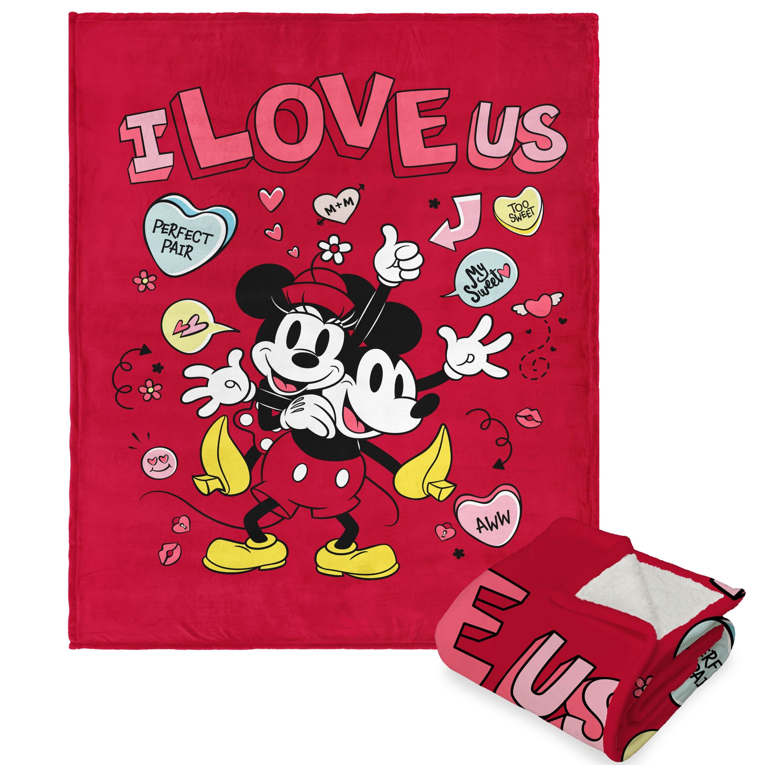 Disney Mickey Mouse I Love Us Silk Touch Sherpa Throw Blanket 50x60 Inches