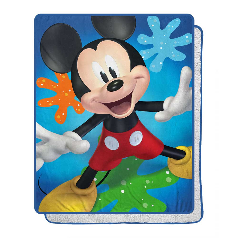 Disney Mickey Mouse Splat Attack Silk Touch Sherpa Throw Blanket 40x50 Inches